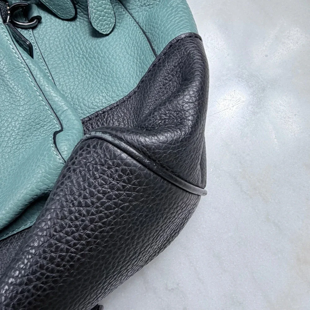 Coach West Backpack Teal Black Pebbled Leather F27287 Mens Bag